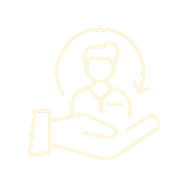 Hand holding person icon on black background.